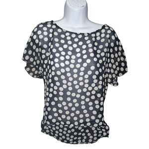 Navy and White Polka Dot Top